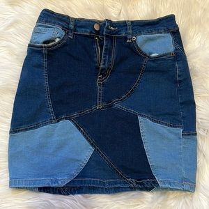 Fashion Nova Multi-Patchwork Denim Skirt